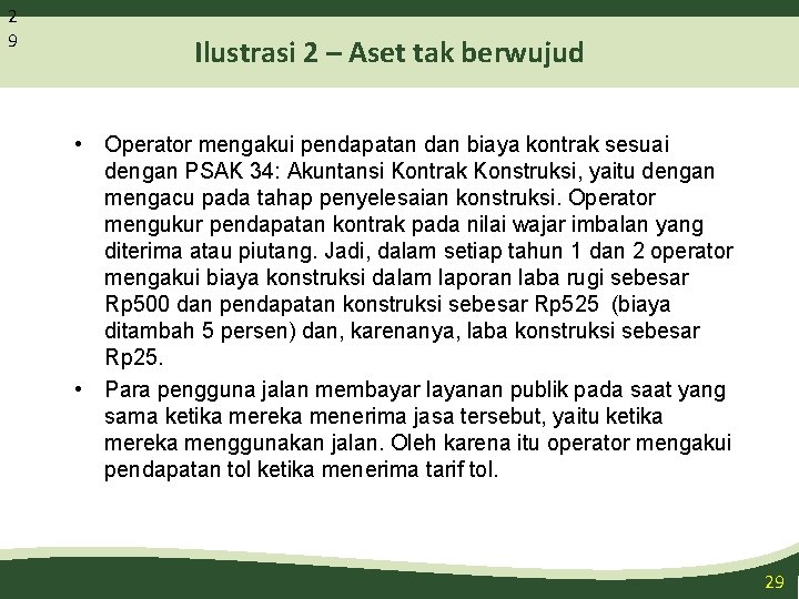 2 9 Ilustrasi 2 – Aset tak berwujud • Operator mengakui pendapatan dan biaya