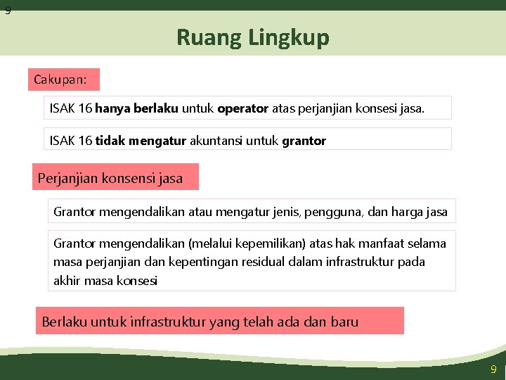 9 Ruang Lingkup Cakupan: ISAK 16 hanya berlaku untuk operator atas perjanjian konsesi jasa.