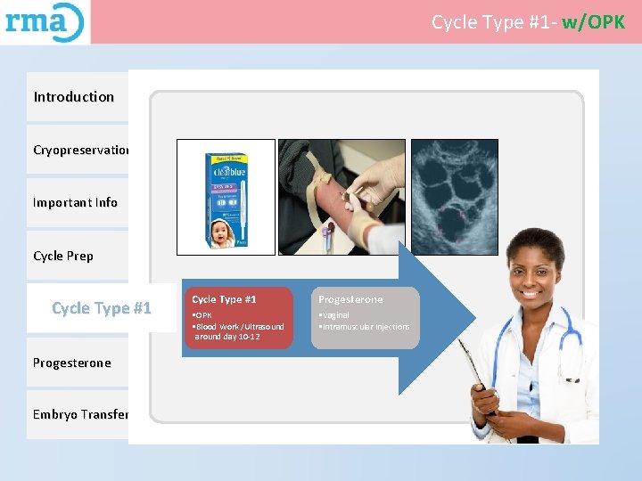 Cycle Type #1 - w/OPK Introduction Cryopreservation Important Info Cycle Prep Cycle Type #1
