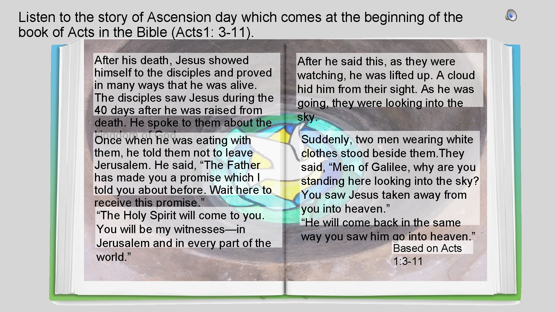 Listen to the story of Ascension day which comes at the beginning of the