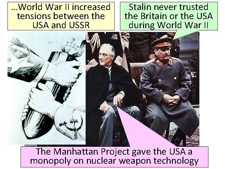 …World War II increased tensions between the USA and USSR Stalin never trusted the