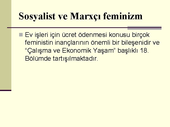 Sosyalist ve Marxçı feminizm n Ev işleri için ücret ödenmesi konusu birçok feministin inançlarının