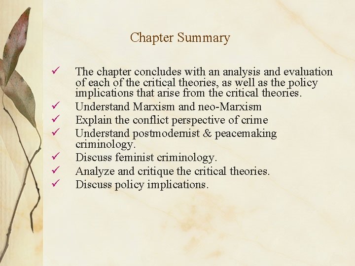 Chapter Summary ü ü ü ü The chapter concludes with an analysis and evaluation