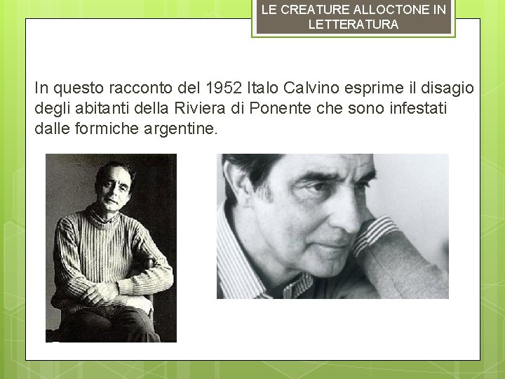 LE CREATURE ALLOCTONE IN LETTERATURA In questo racconto del 1952 Italo Calvino esprime il