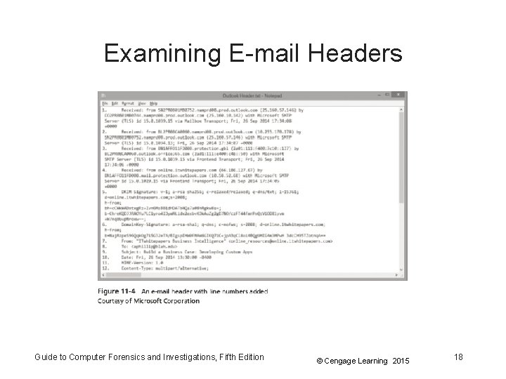 Examining E-mail Headers Guide to Computer Forensics and Investigations, Fifth Edition © Cengage Learning