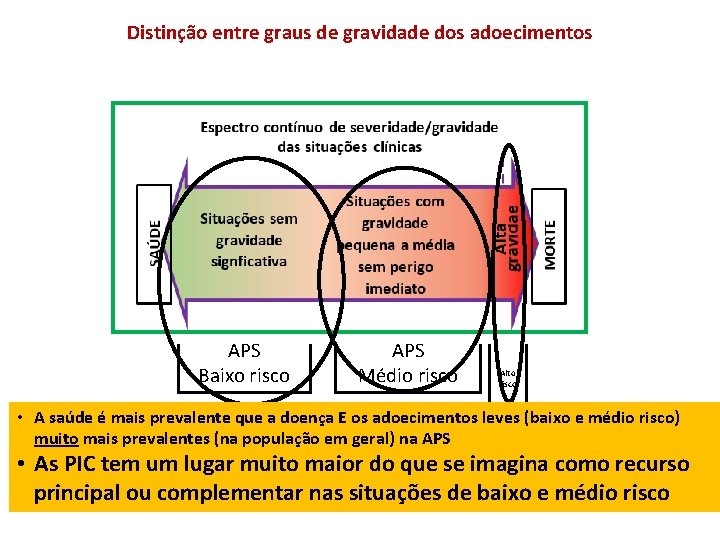 Distinção entre graus de gravidade dos adoecimentos APS Baixo risco APS Médio risco APS