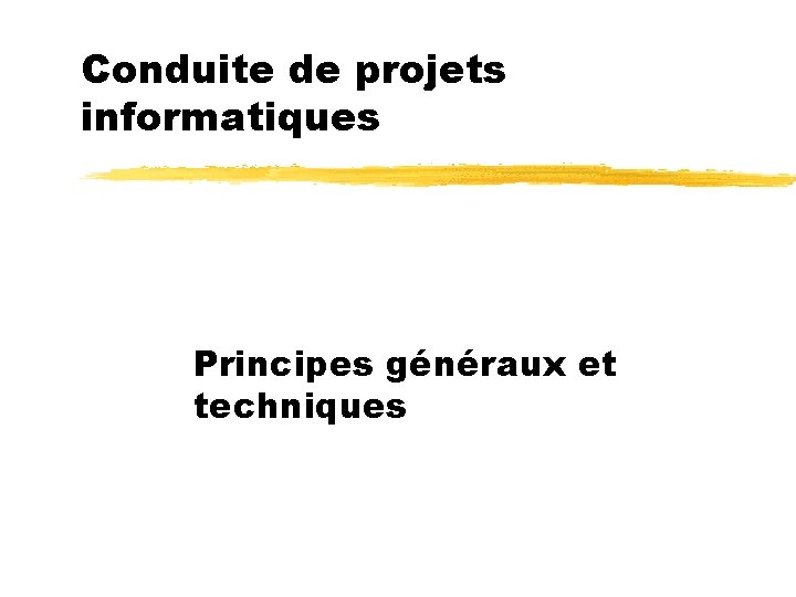 Conduite de projets informatiques Principes généraux et techniques 