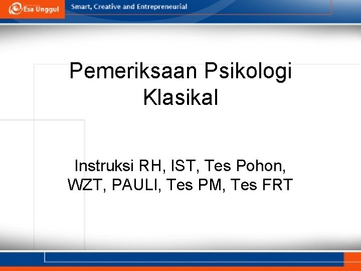 Pemeriksaan Psikologi Klasikal Instruksi RH, IST, Tes Pohon, WZT, PAULI, Tes PM, Tes FRT