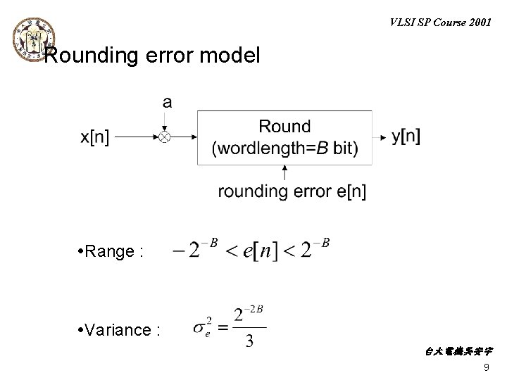 VLSI SP Course 2001 Rounding error model Range : Variance : 台大電機吳安宇 9 