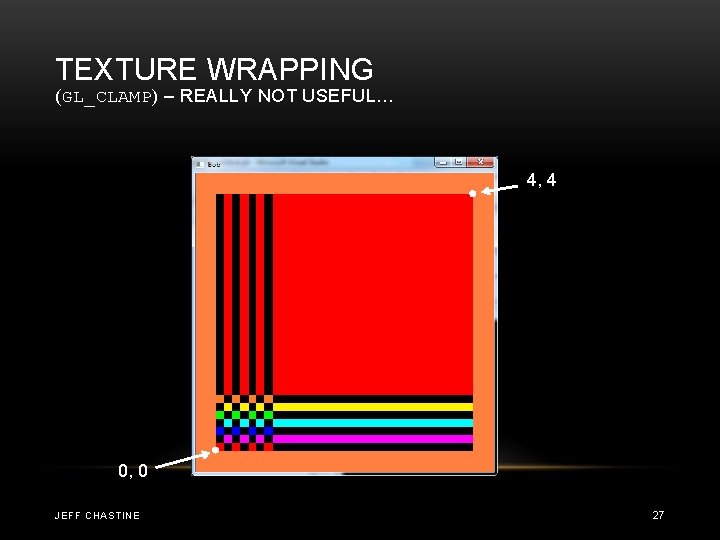 TEXTURE WRAPPING (GL_CLAMP) – REALLY NOT USEFUL… 4, 4 0, 0 JEFF CHASTINE 27