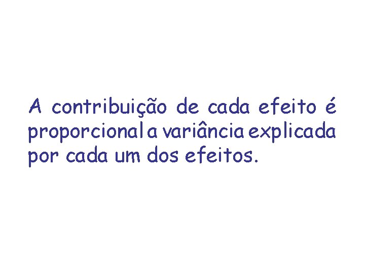 A contribuição de cada efeito é proporcional a variância explicada por cada um dos
