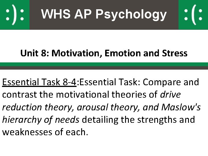WHS AP Psychology Unit 8: Motivation, Emotion and Stress Essential Task 8 -4: Essential