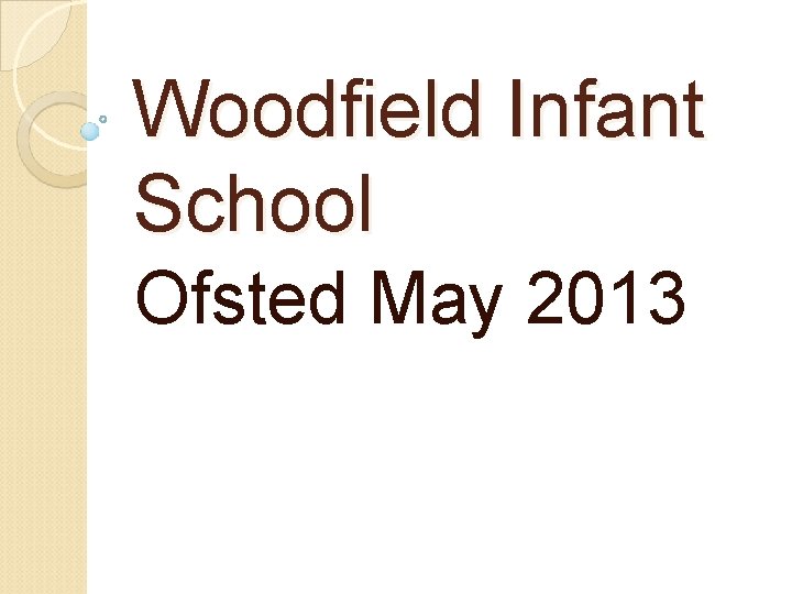 Woodfield Infant School Ofsted May 2013 