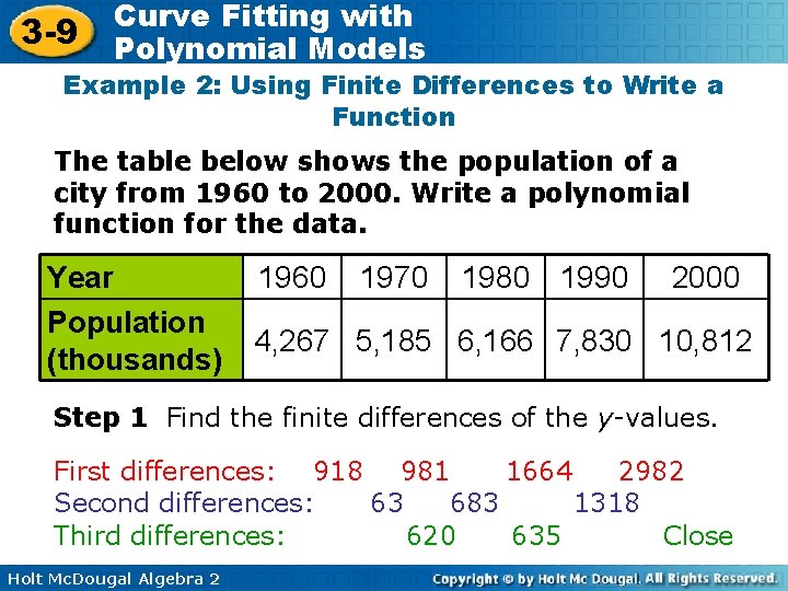 3 -9 Curve Fitting with Polynomial Models Example 2: Using Finite Differences to Write