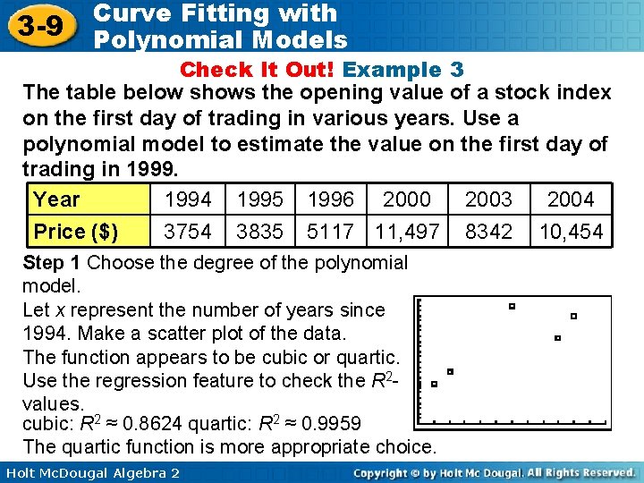 3 -9 Curve Fitting with Polynomial Models Check It Out! Example 3 The table