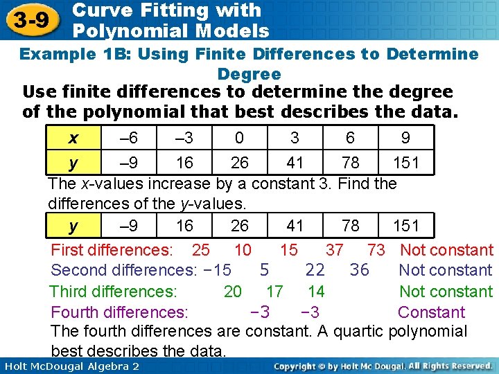 3 -9 Curve Fitting with Polynomial Models Example 1 B: Using Finite Differences to