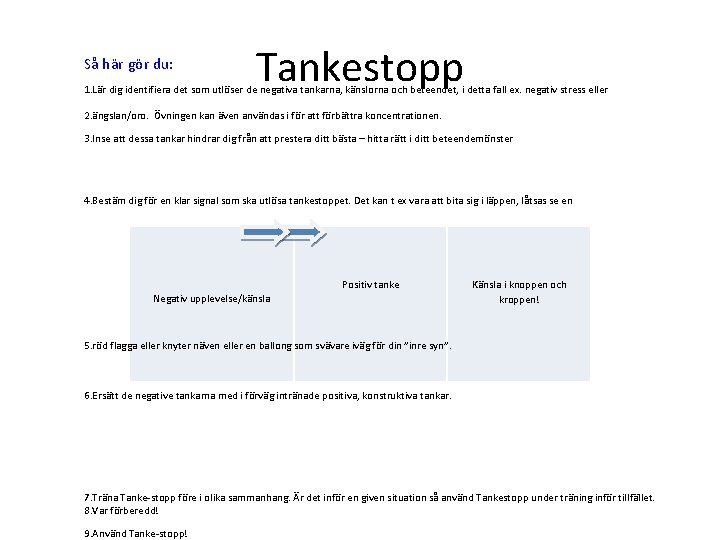 Tankestopp Så här gör du: 1. Lär dig identifiera det som utlöser de negativa