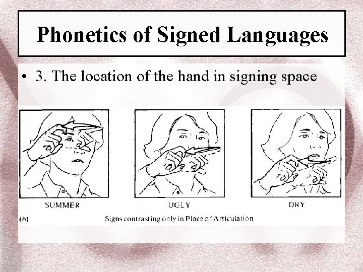 Phonetics of Signed Languages • 3. The location of the hand in signing space