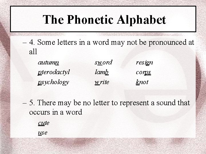 The Phonetic Alphabet – 4. Some letters in a word may not be pronounced
