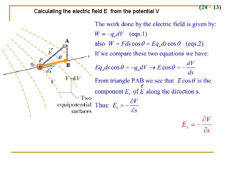 Calculating the electric field E from the potential V A B V V+d. V