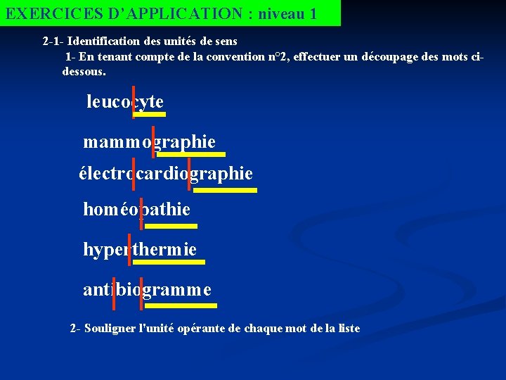 EXERCICES D’APPLICATION : niveau 1 2 -1 - Identification des unités de sens 1