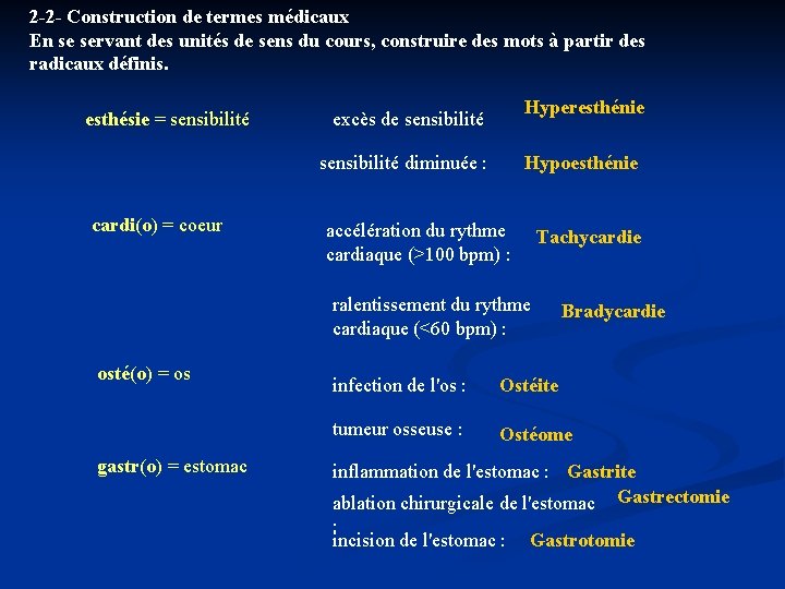 2 -2 - Construction de termes médicaux En se servant des unités de sens