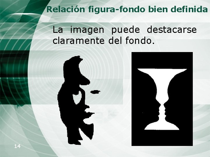 Relación figura-fondo bien definida La imagen puede destacarse claramente del fondo. 14 