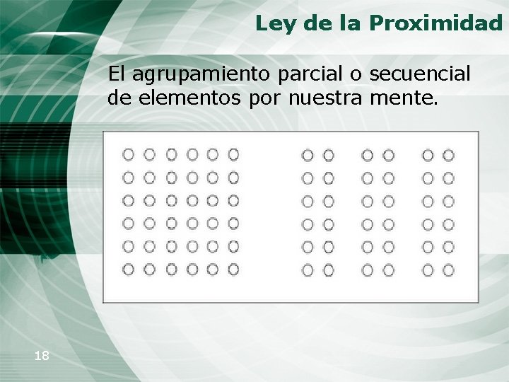 Ley de la Proximidad El agrupamiento parcial o secuencial de elementos por nuestra mente.