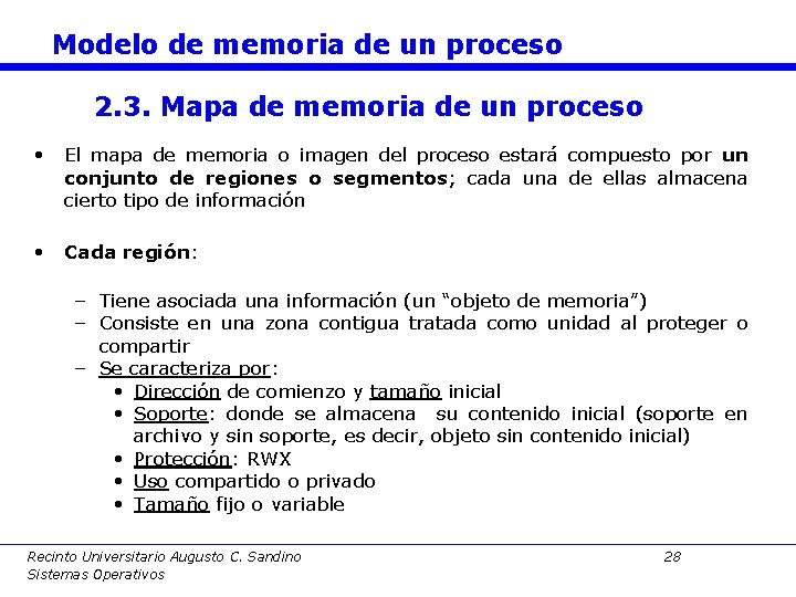 Modelo de memoria de un proceso 2. 3. Mapa de memoria de un proceso