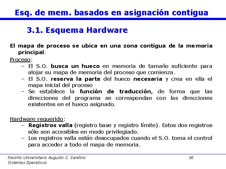 Esq. de mem. basados en asignación contigua 3. 1. Esquema Hardware El mapa de