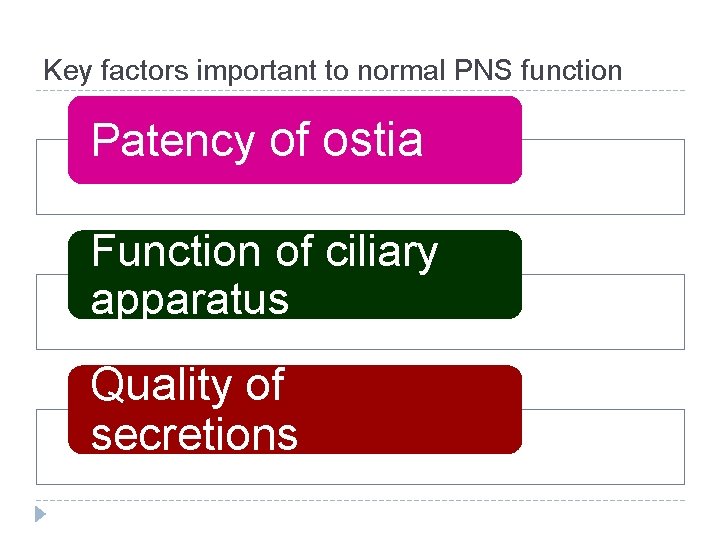 Key factors important to normal PNS function Patency of ostia Function of ciliary apparatus