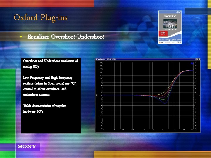 Oxford Plug-ins • Equalizer Overshoot-Undershoot Overshoot and Undershoot emulation of analog EQ’s Low Frequency