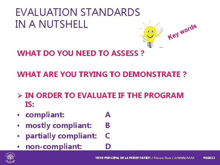 EVALUATION STANDARDS IN A NUTSHELL s rd o yw Ke WHAT DO YOU NEED