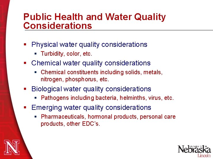 Public Health and Water Quality Considerations § Physical water quality considerations § Turbidity, color, Public Health and Water Quality Considerations § Physical water quality considerations § Turbidity, color,