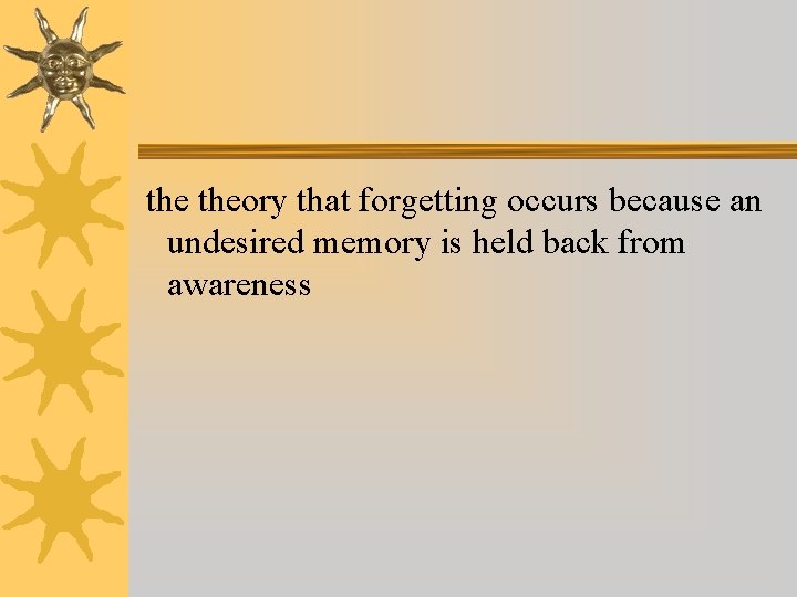 the theory that forgetting occurs because an undesired memory is held back from awareness the theory that forgetting occurs because an undesired memory is held back from awareness