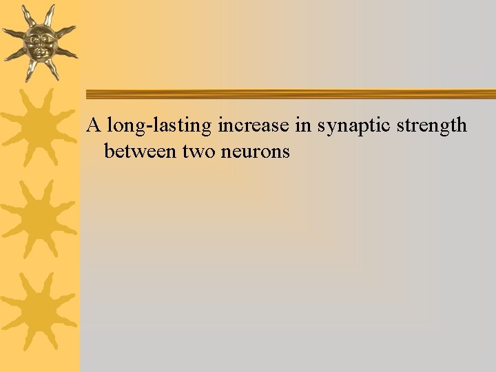 A long-lasting increase in synaptic strength between two neurons A long-lasting increase in synaptic strength between two neurons