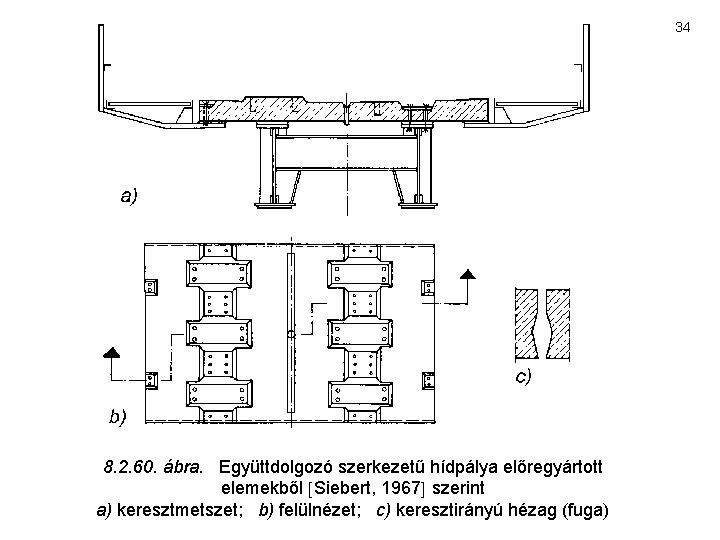 34 8. 2. 60. ábra. Együttdolgozó szerkezetű hídpálya előregyártott elemekből Siebert, 1967 szerint a)