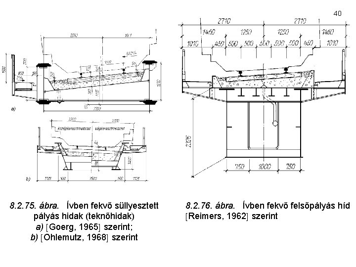 40 8. 2. 75. ábra. Ívben fekvő süllyesztett pályás hidak (teknőhidak) a) Goerg, 1965