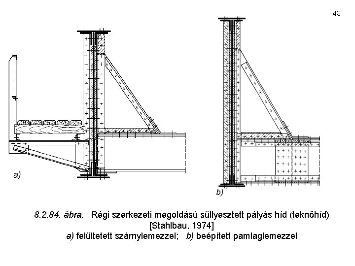 43 8. 2. 84. ábra. Régi szerkezeti megoldású süllyesztett pályás híd (teknőhíd) [Stahlbau, 1974]