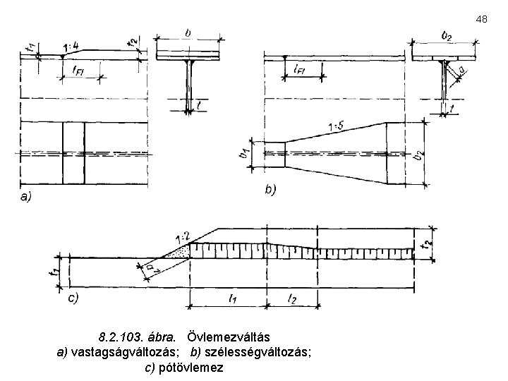 48 8. 2. 103. ábra. Övlemezváltás a) vastagságváltozás; b) szélességváltozás; c) pótövlemez 