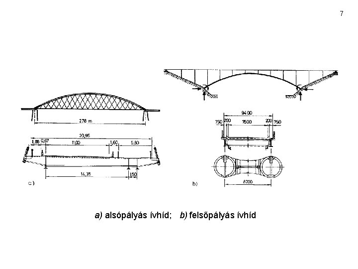 7 a) alsópályás ívhíd; b) felsőpályás ívhíd 