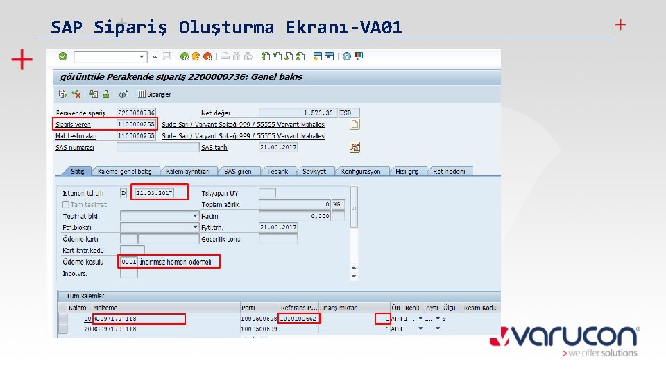 SAP Sipariş Oluşturma Ekranı-VA 01 