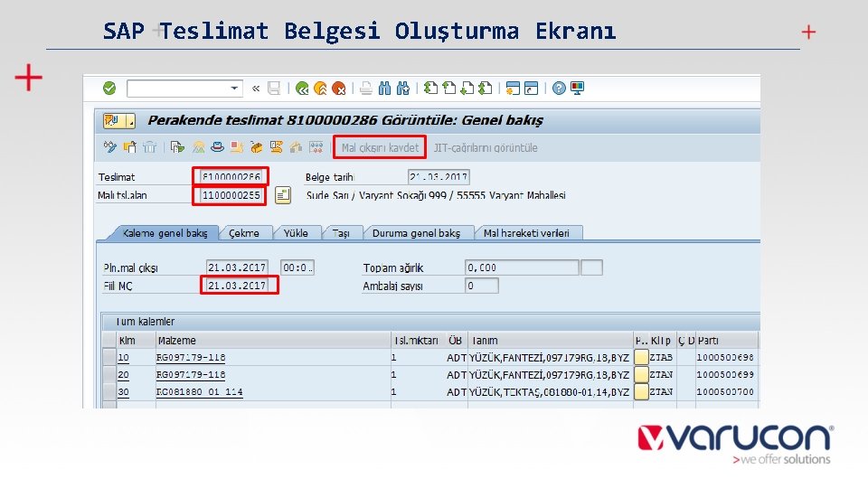SAP Teslimat Belgesi Oluşturma Ekranı 