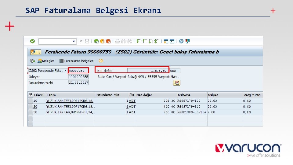 SAP Faturalama Belgesi Ekranı 