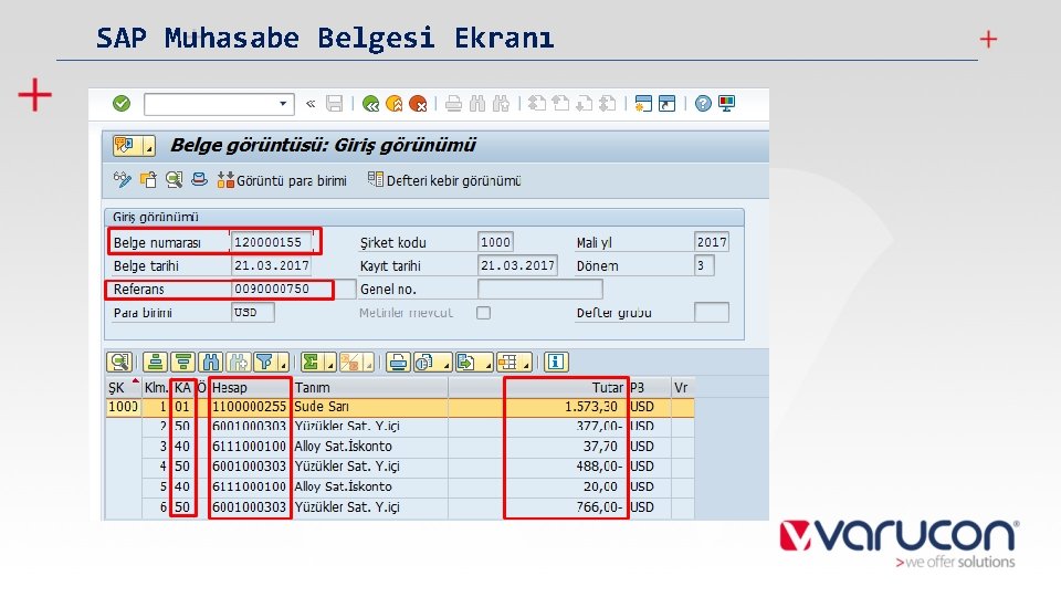 SAP Muhasabe Belgesi Ekranı 