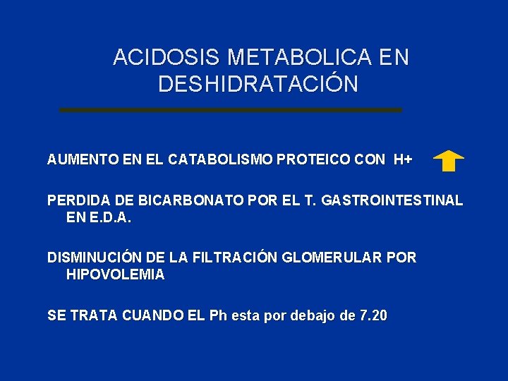 ACIDOSIS METABOLICA EN DESHIDRATACIÓN AUMENTO EN EL CATABOLISMO PROTEICO CON H+ PERDIDA DE BICARBONATO