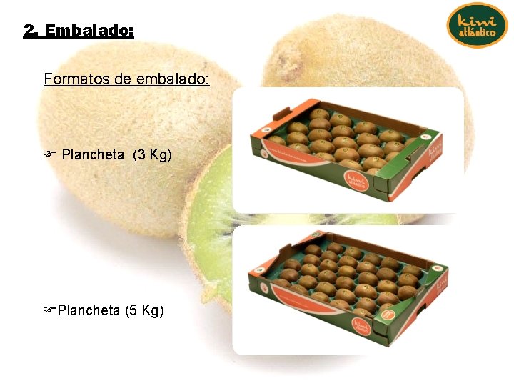 2. Embalado: Formatos de embalado: F Plancheta (3 Kg) FPlancheta (5 Kg) 2. Embalado: Formatos de embalado: F Plancheta (3 Kg) FPlancheta (5 Kg)