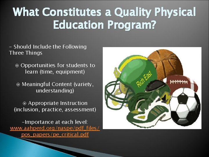 What Constitutes a Quality Physical Education Program? - Should Include the Following Three Things