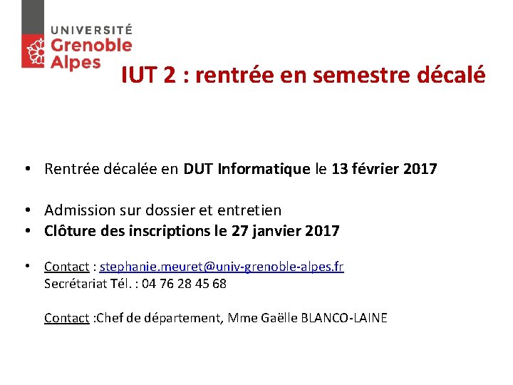 IUT 2 : rentrée en semestre décalé • Rentrée décalée en DUT Informatique le