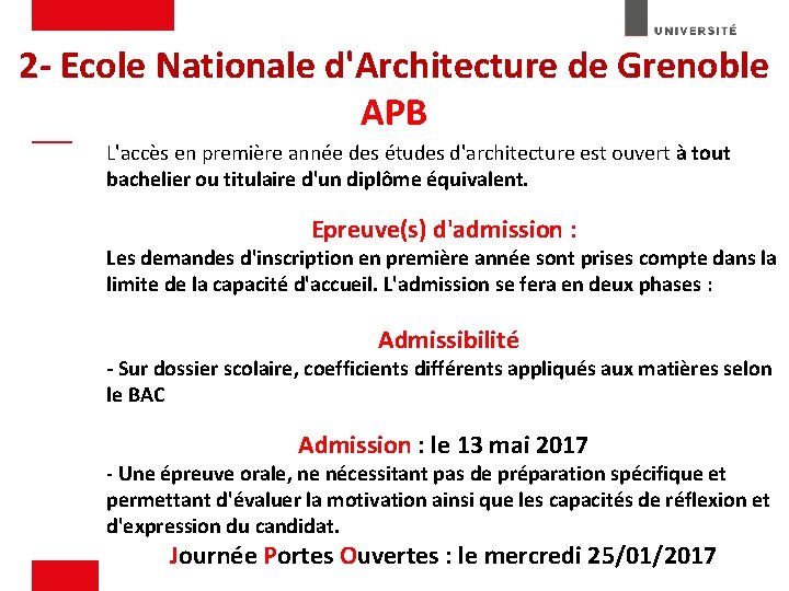 2 - Ecole Nationale d'Architecture de Grenoble APB L'accès en première année des études